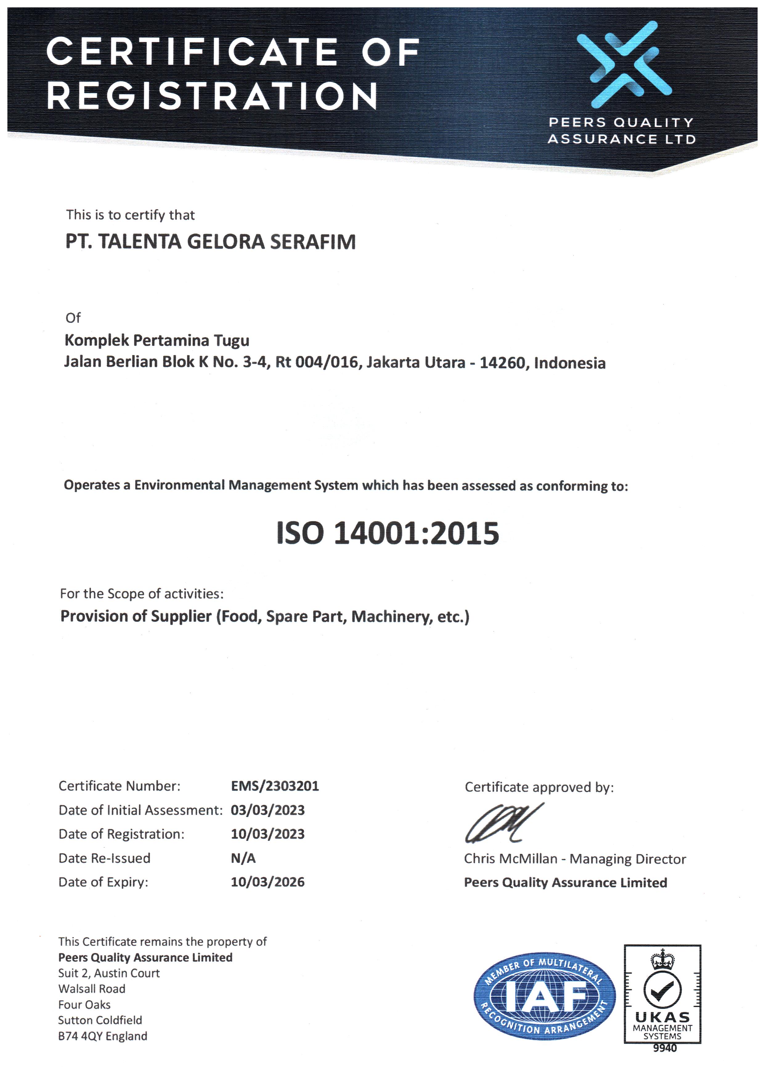 ISO 14001-2015 Certificate