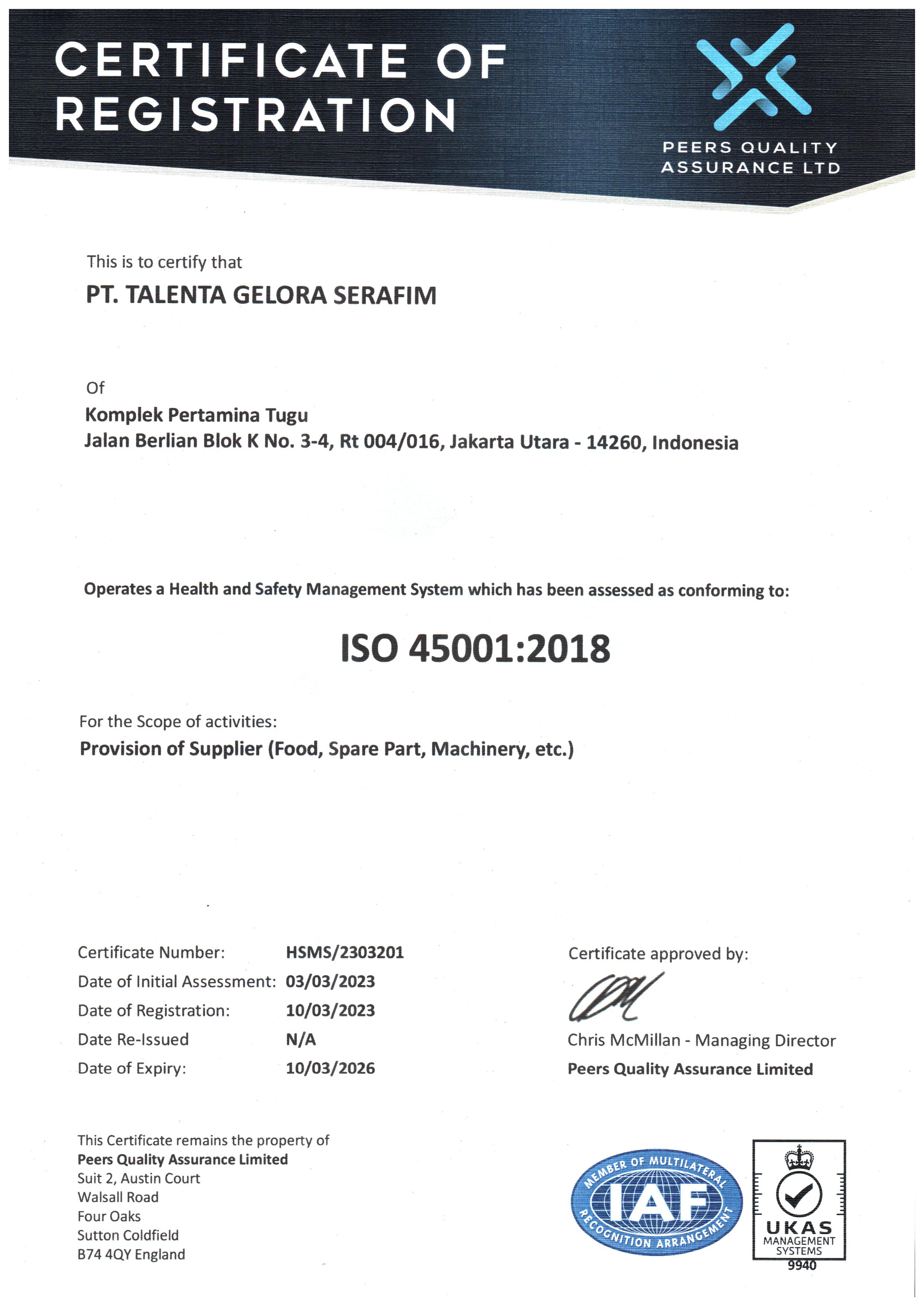 ISO 45001-2018 Certificate